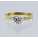 18ct yellow gold soliatire ring, set with one old cut diamond weight approx 0.73ct, estimated colour