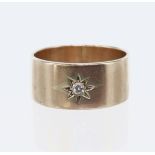 9ct yellow gold wide band ring, set with one old cut diamond weight approx 0.07ct in a star setting,