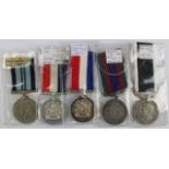 WWII Service Medals: NZ (1); S.Africa (2, silver), Canada (1, silver), India (1) all unnamed as