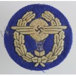 German Rare NSFK free balloon pilots badge 1933-1938 cloth removed from tunic.