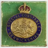 Police - Berwickshire WW1 Special Constable brass & enamel badge, crescent lapel fitting - no