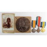 1914 Star Trio & Death Plaque (7180 Pte Thomas Shenton 1/K.R.R.C.) With cabinet photo taken