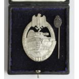 German cased 3rd Reich Panzer Assault Badge. Very nice crisp example of this private purchase badge.