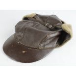Post War Period Leather Bomb Crew Hat. Country of origin not known.