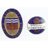 Police - Staffordshire, WW1, Special Constable brass & enamel badge, has a crescent lapel fitting,