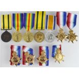 Copy medals - 1914 Stars (3), two with clasps; 1915 Stars (3) 1 with clasp. BWM, Victory Medals (2),
