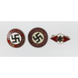 German Hitler youth lapel badge and two party badges.