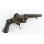 19th century Spanish pin fire pocket revolver with engraved frame and cylinder retailers name &