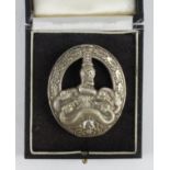German Anti Partisan war badge in silver, with fitted case , heavy construction.