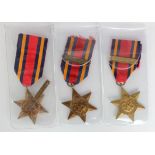 WW2 Burma Stars (x3) two with original Pacific clasps, one with a copy clasp