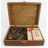 GB & World Coins approx. 5KG in a wooden box. 18thC onward, needs viewing.