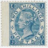 GB - 1867-1880 2s blue Plate 1 (J-E), a fresh mint wing margin example, a few short perfs and