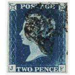 GB - 1840 2d blue (J-F) four good margins all round, rich colour, black MX