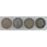 France (4) crown-size silver 5 Francs of Louis Philippe, 1831-1847, F-VF