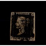 GB - 1840 Penny Black (C-C), four margins, very wide at right, black MX