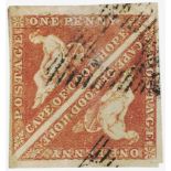 Cape of Good Hope - 1853 1d brick red pair (scarce) on slightly blued paper, good to very large