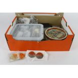 GB & World Coins, Medals etc: Assortment in a shoebox, includes a collection of Farthings from