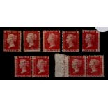 GB - 1858 Penny Red Plate numbers, mint selection incl pl 186 pair and pl 173 marginal pair. (9