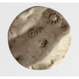 Countermarked Coin: Approx. hammered threepence size silver flan, crinkled and countermarked G.D