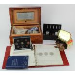 GB & World Coins, predecimal and world base metal coins, large assortment in a wooden chest and