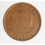 Australia, Queensland Penny Token 1864, J. Sawyer, nVF