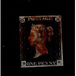 GB - 1840 Penny Black (B-H) four margins, one side cut close