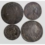 GB Silver (4) early milled: Shillings: 1696 first but S.3497 Fine, 1758 slightly bent nVF;