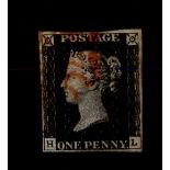 GB - 1840 Penny Black Plate 8 (H-L) used four margins all round, cat £525