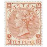 GB - 1867-1880 10d pale red brown, Plate 1, unused, large part o.g. a couple of pulled perfs, SG113,