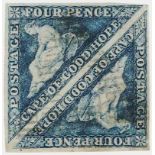 Cape of Good Hope - 1863-64 De La Rue 4d steel blue fine used pair (scarce) with good margins all