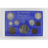 GB, Queen Victoria 'Type Set', 20thC plastic flat-pack (8 coins) Crown to Farthing, all dated