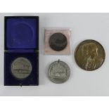 British & Belgian Commemorative Medals (4): Architectural interest, 2x white metal, one bronze: