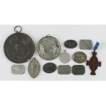 Communion tokens and religious medalets (11), and Order of Ancient Shepherds (2) white metal medals,