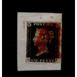 GB - 1840 Penny Black (D-J) four margins, close at right, used on small piece with red MX