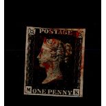 GB - 1840 Penny Black (M-K), fine, four margins, and red MX