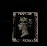 GB - 1840 Penny Black Plate 5 (H-J), very fine used, with four good margins, light black MX, cat £