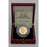 Fifty Pence 1992/3 gold proof aFDC/FDC (some slight misty toning obverse) boxed as issued