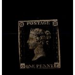 GB - 1840 Penny Black Plate 10 (O-F) unused with gum, cat £27500 !. Good looking stamp, but Sold