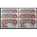 Bank of England (6), a group of Britannia 10 Shillings, Peppiatt 10 Shillings issued 1948, LAST