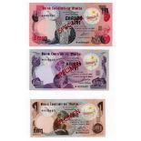 Malta (3), a SPECIMEN set comprising 10 Pounds, 5 Pounds and 1 Pound (Liri) issued 1979, all with