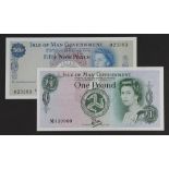 Isle of Man (2), 1 Pound issued 1983, printed on Bradvek Tyvek plastic, signed W. Dawson, serial