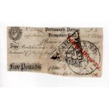 Portsmouth, Portsea & Hampshire Bank 5 Pounds dated 1817, serial No. C5397 for Godwin, Minchin &