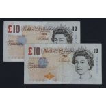 Bailey 10 Pounds (B400) issued 2004 (2), rare pair of FIRST RUN 'CC41' prefix notes, one with LOW