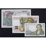 France (3), 5 Francs dated 23rd December 1943 serial U.113 34364 (Pick98a), 50 Francs dated 8th