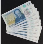 Cleland 5 Pounds (B414) issued 2016 (8), a group of FIRST RUN polymer notes 'AA01' prefix, in 4 x