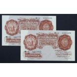 Catterns 10 Shillings (B223) issued 1930 (2), a consecutively numbered pair, serial M12 550098 & M12