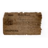 Selby Bank 1 Pound dated 13th May 1818, serial No. 1566 for Green, Myers, Weddall & Co. (Outing