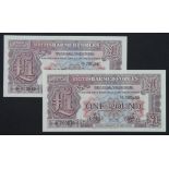 British Armed Forces 1 Pound 2nd series (2), rarer issue with WATERMARK, a consecutively numbered