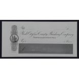 Cheque, York City & County Banking Company PROOF cheque 18xx, engraved and printed by Lizars,