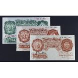 O'Brien (3), a group of REPLACEMENT notes, 10 Shillings issued 1955 (2), serial 42A 177355 & 49A